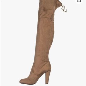 Zigi Soho Brock Over The Knee Boot Beige Covered Heel Top Back Ties Faux Suede